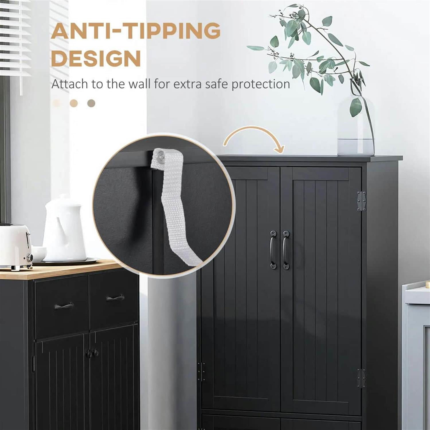 Demi Bonn 48" Modular Storage Cabinet with 2 Sliding Doors, Spacious Shelving for Kitchen Pantry, Easy Assembly, Black