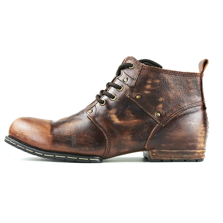 marron　0915♡ OSSTONE Moto Boots Chukka Boots for Men Fashion Lace-up Leather