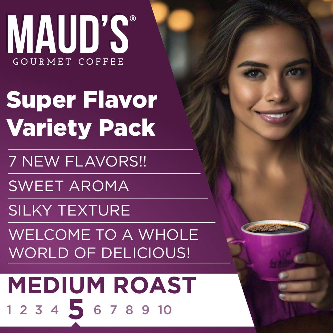 Maud's Super Flavored Coffee Pods Variety Pack, 16 Flavors, Compatible w/ K-Cup Brewers, 80ct