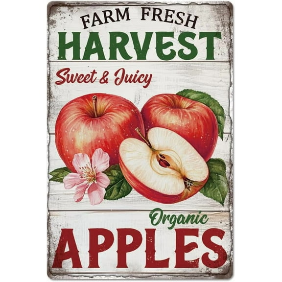 "Farm Fresh Harvest" Tin Sign Apples Metal Tin Sign Fruit Metal Vintage Sign 12×8inch Funny Wall Decor Tin Signs for Home Farm Bar Coffee Shop Club Decoration
