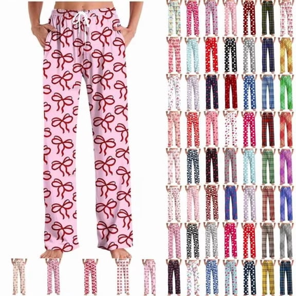 Horkkom Pajama Pants for Men Women Elastic Waist Casual Comfy Bottoms Loose Spring Fall Pajamas Sleepwear Full Length Pants with Pockets L