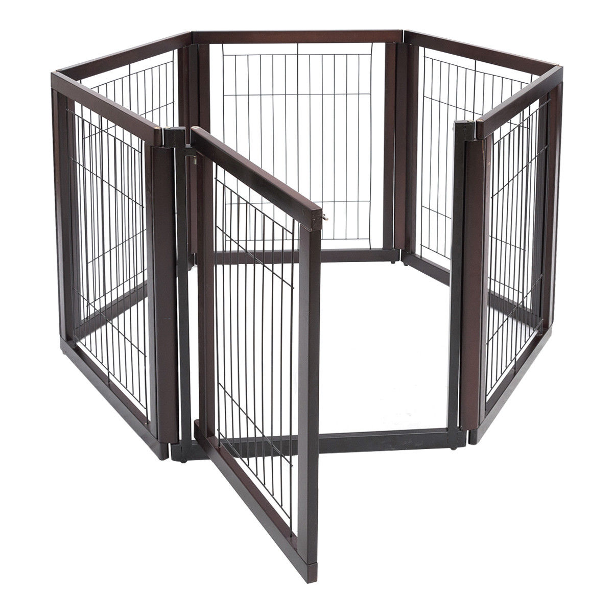 Gymax 24'' x 30'' Folding Solid Wooden Pet Dog Playpen 6 Panel Gate