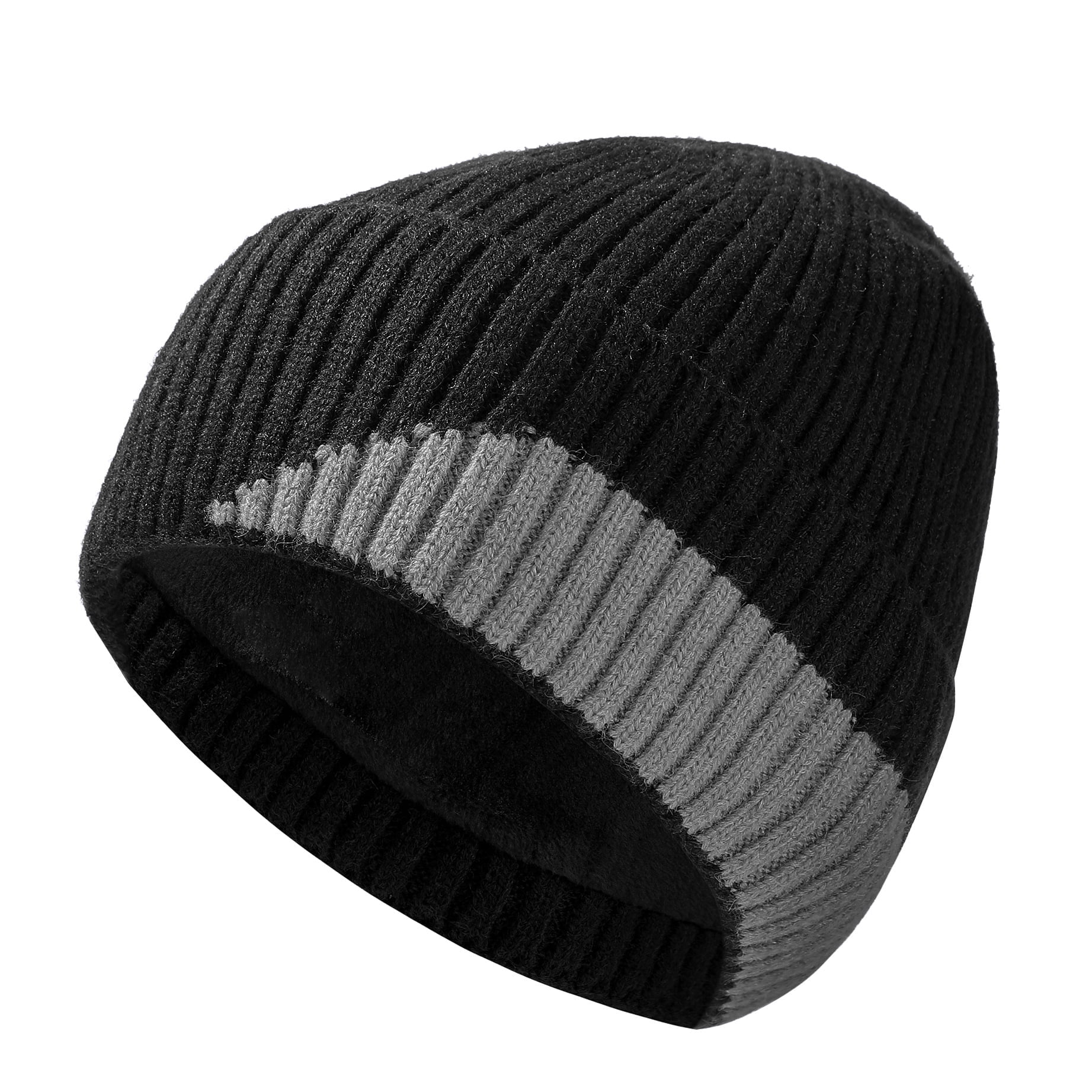 ハット WOOALONG Fuzzy beanie BLACK WL244KHA01WBLK WMCAPS Winter Beanie Hats for Men Women, Fleece Lined Beanie