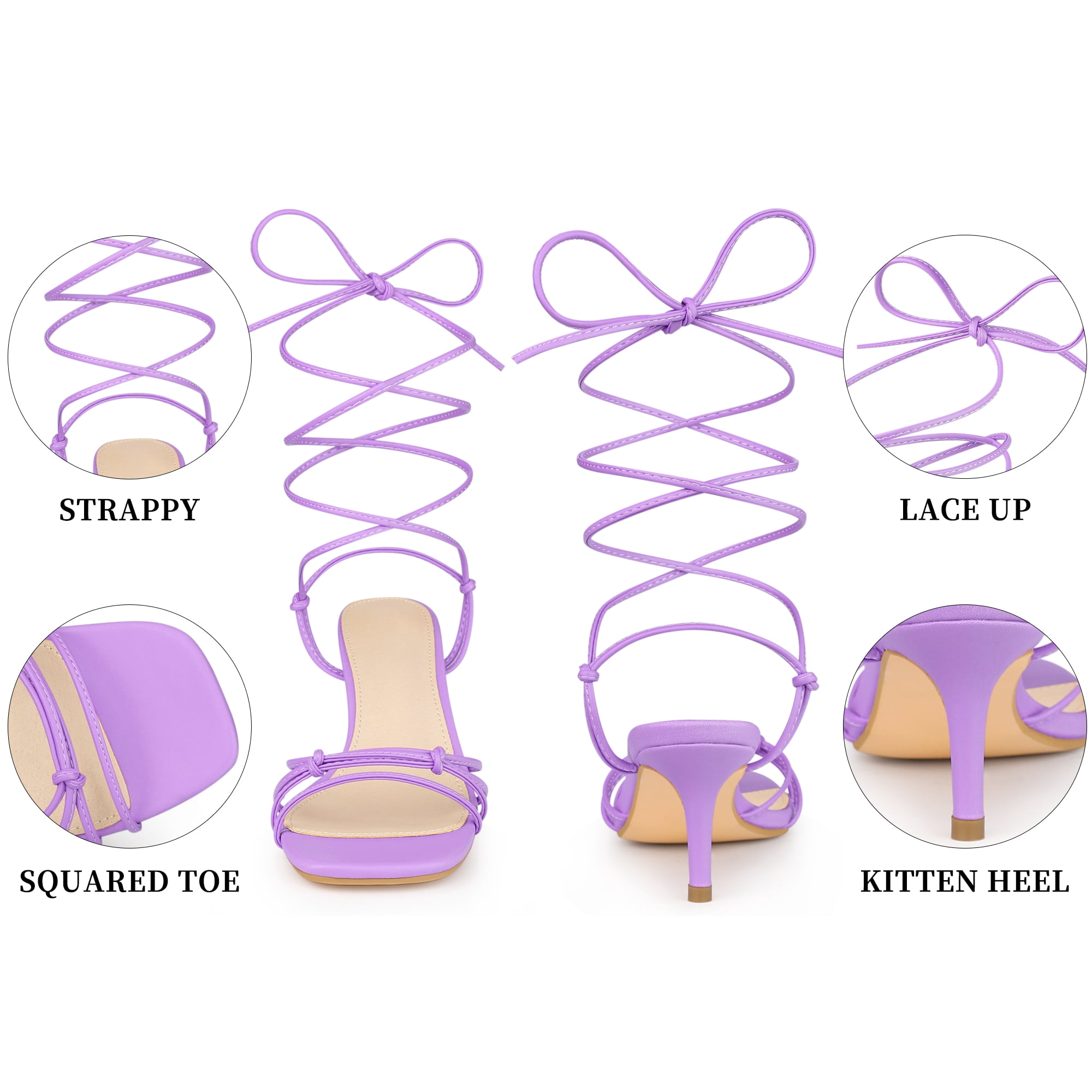 DARING DIVA Women's Knot Lace Strappy Square Toe Kitten Heel Sandals Purple 6