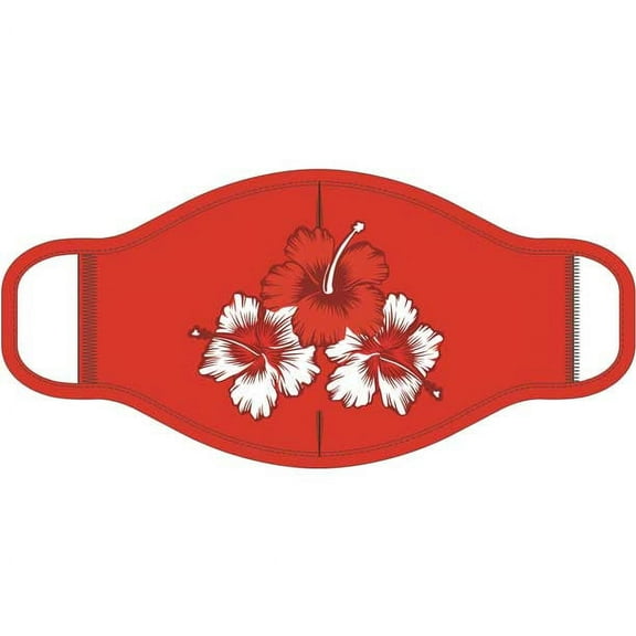 Red Hibiscus Flower Cloth Face Mask With Solid Trim (One Size, Red)