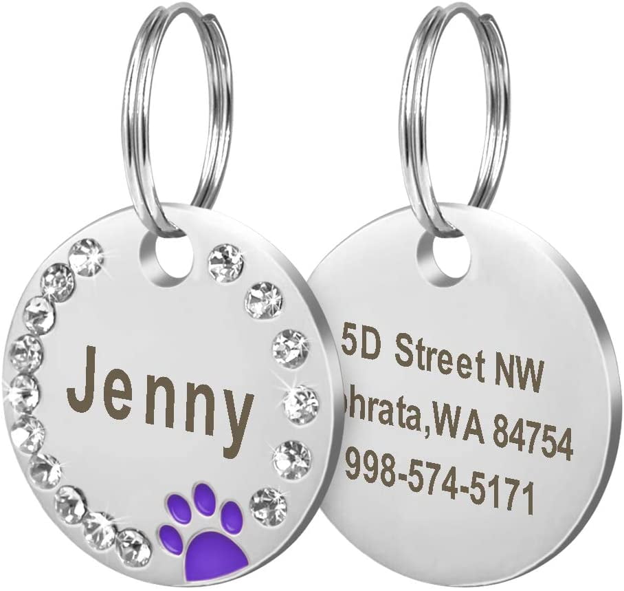 Custom Engraved STAINLESS STEEL Bone Paw Print Pet Tag Dog Cat ID IDENTIFICATION 