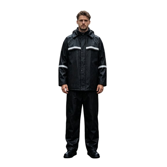 Unir Unisex Two‑Piece Rain Suit, Hooded Raincoat With Reflective Tape And Matching Rain Pants, Heavy‑Duty Windproof Rain Gear For Cycling Work Outdoor, L‑XXXXL , 1 Coat 1 Pant Set