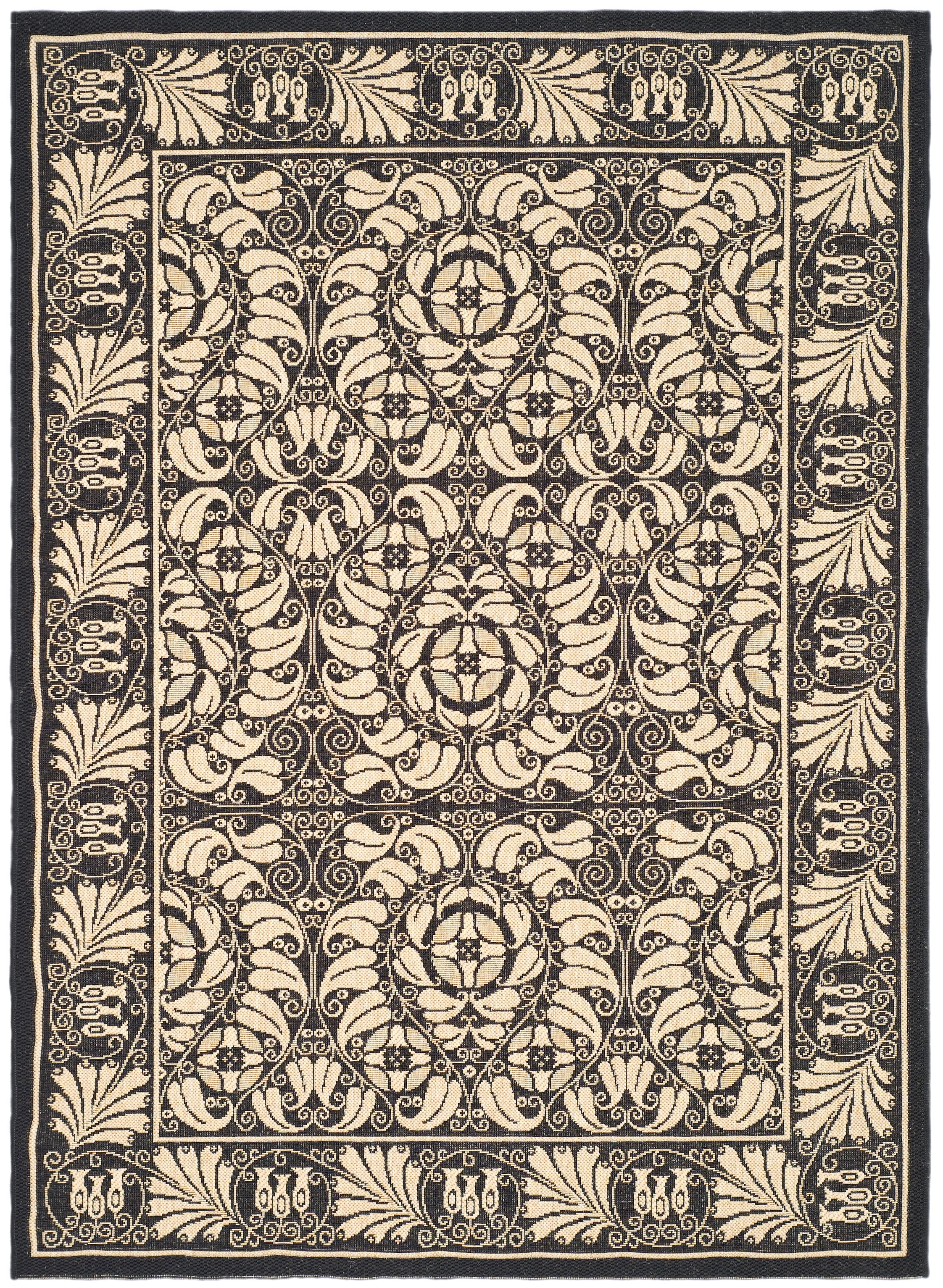 SAFAVIEH Courtyard Charlotte Bordered Indoor/Outdoor Area Rug, Black/Sand, 5'3" x 7'7"