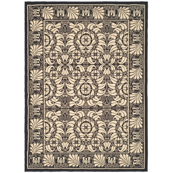 SAFAVIEH Courtyard Charlotte Bordered Indoor/Outdoor Area Rug, Black/Sand, 5'3" x 7'7"