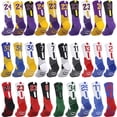 thumbnail image 2 of Professional Men's Basketball Socks Number Sports Socks Knee High Thickened Towel Bottom Cycling Running Fast-drying Breathable Adult Non-Slip Child Adult Socks for (33-38)Kids ( KB 24-Purple White, 2 of 9