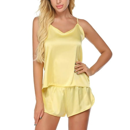 

Tuscom Womens Lingerie Satin Pajamas Cami Shorts Set Nightwear Pajamas Set
