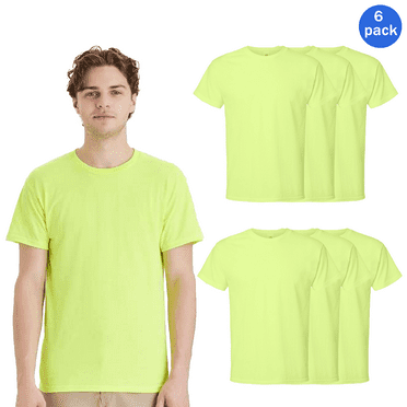 Hanes Men’s Essential-T T-Shirt, High Vis Crewneck, Comfortable Safety Green Short Sleeve Tee, 6 Pack, Sizes S-5XL