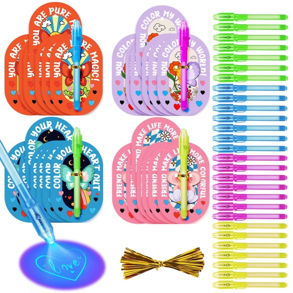 Feltom Paquete De 28 Regalos Del Día De San Valentín Para Niños Con Bolígrafo De Tinta Invisible Que Desaparece Bolígrafo Espía Para Mensaje Secreto Con Tarjetas Del Día De San Valentín Intercambio De