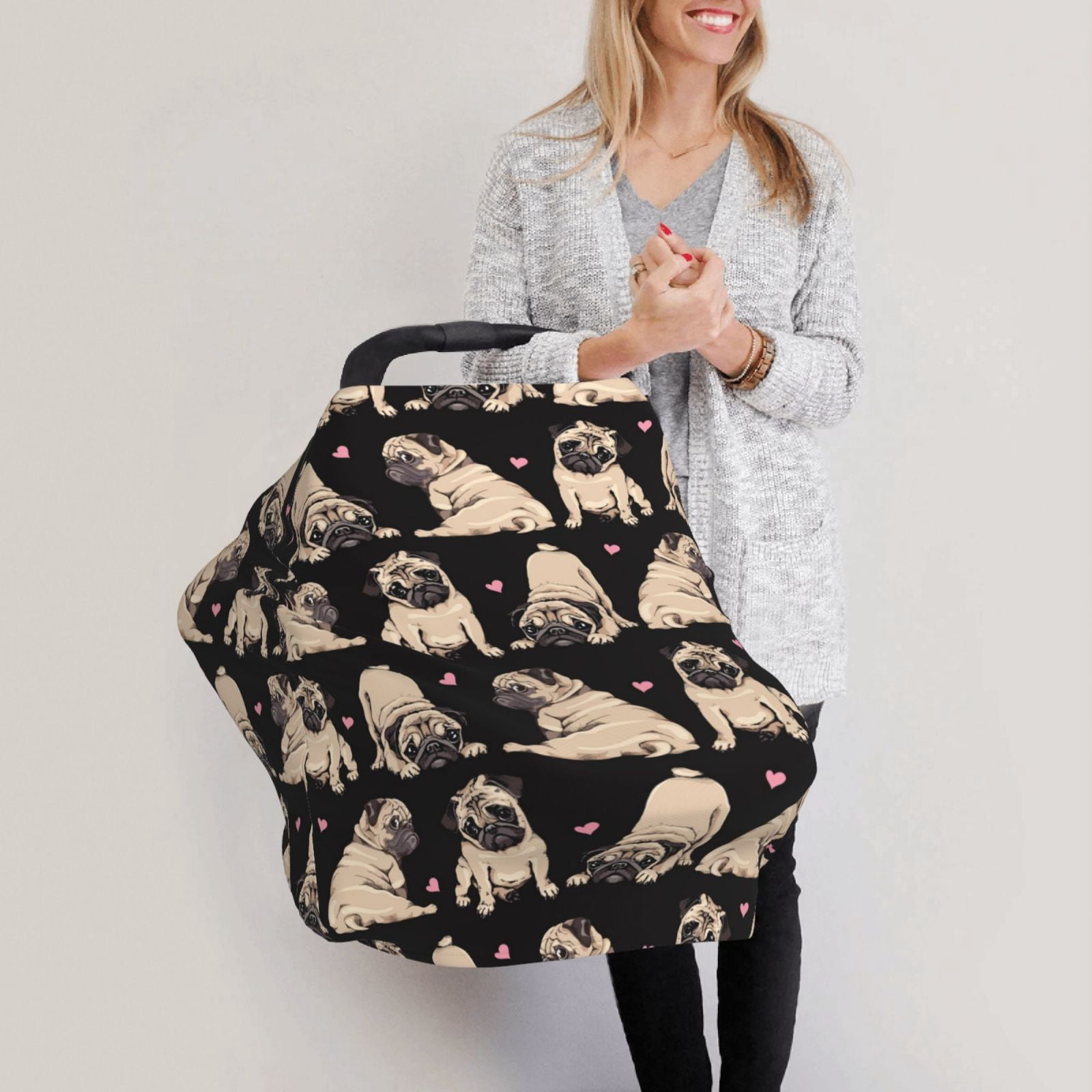 Fotbe French Bulldog Pattern Car Seat Covers for Babies, Nursing Breastfeeding Cover Infant Carseat Canopy, Soft Stretchy Carrier Cover