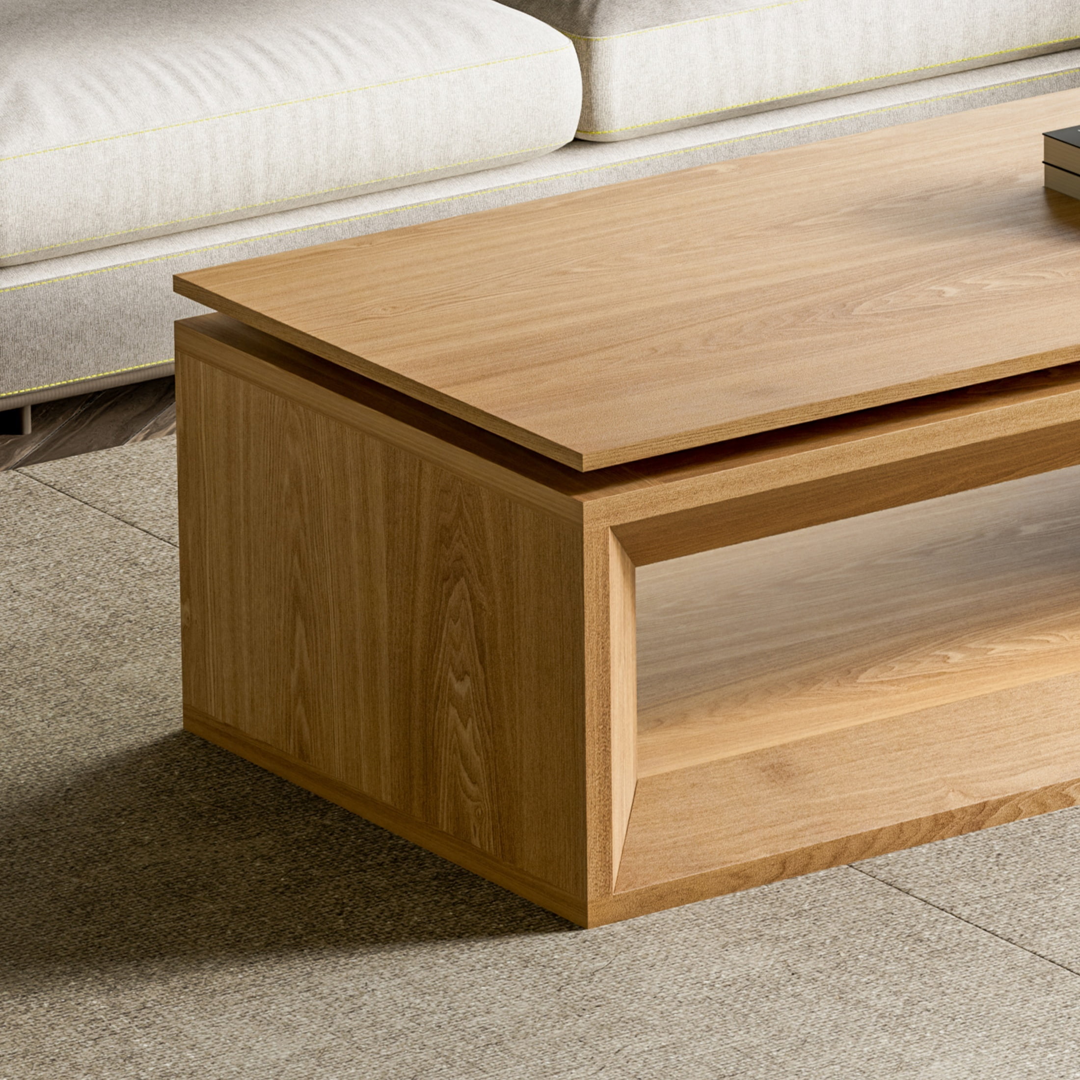 Lift-Top Adjustable Coffee Table with Hidden Storage, Solid Wood Veneered Modern End Table, Accent Cocktail Table