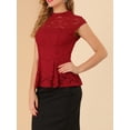 thumbnail image 5 of INSPIRE CHIC Women's Lace Floral Crochet Round Neck Sleeveless Peplum Blouse Top XS Red, 5 of 8