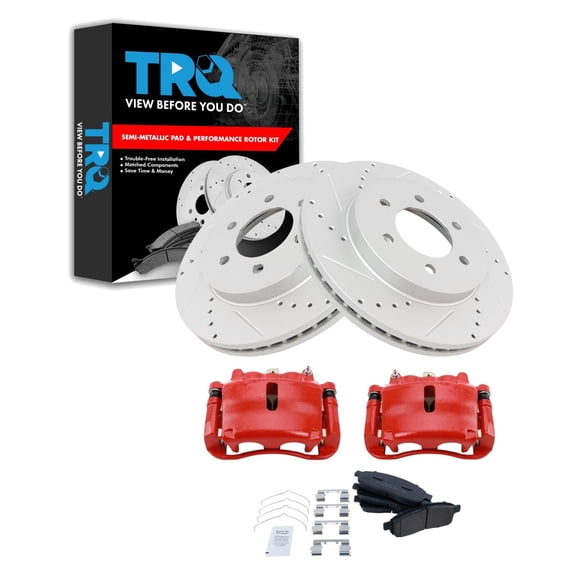 TRQ Front Performance Brake Pad & Rotor Kit Brake Caliper Brake Pads Brake Rotors Set Semi-Metallic Premium G-Coated Fits 2005-2008 Ford F-150 2006-2008 Lincoln Mark LT
