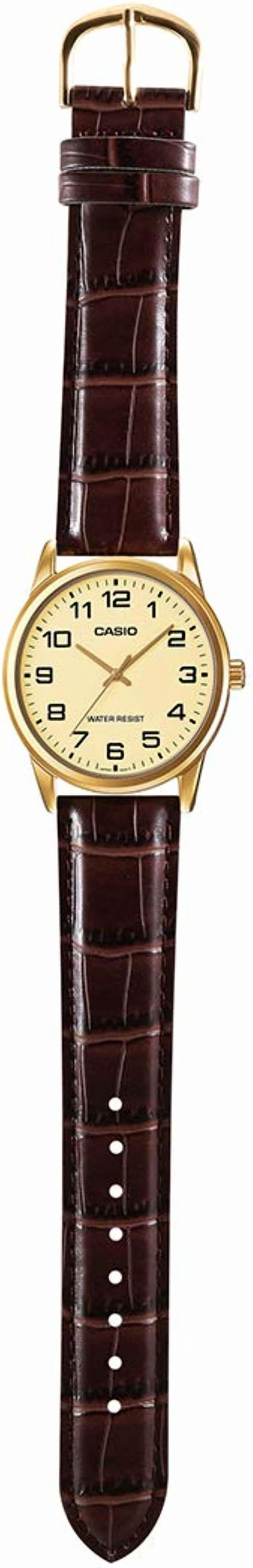 Casio Men's Brown Leather Band Gold Bezel Standard Analog Watch MTPV001GL-9B