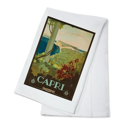 Fine Italian Linen - Capri Vintage Poster (artist: Borgoni) Italy c. 1927 (100% Cotton Kitchen Towel)