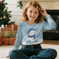thumbnail image 3 of COEQINE Girls Crop Top for School Style, Long Sleeve Fall Winter Sweatshirt, Cute Party Casual Pullover with Loose Fit Christmas Cloth for Kids Age 5-6, Snowman Bunny Blue, 3 of 7