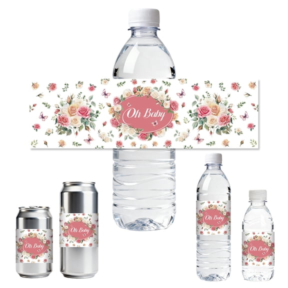 30pcs Water Bottle Labels Rose Waterproof Sticker 8.51" x 2.51" Rectangle Water Bottle Wraps Sticker for Wedding Birthday Anniversary Party,