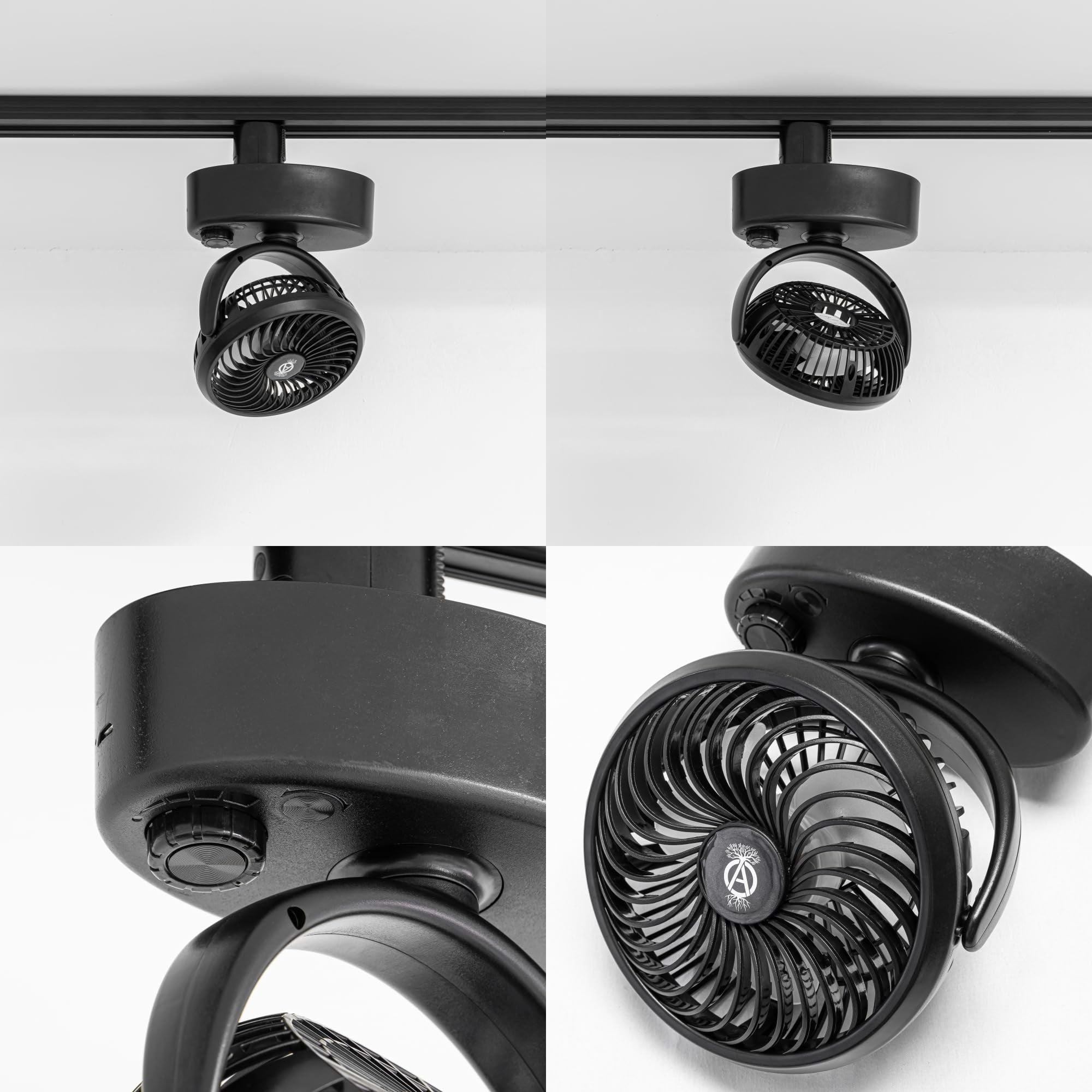 KAYYELAMP H-Type Track Ceiling Adjustable Wind Speed Mini Fan Black Easy To Install Adjustable Angle Simple Design For Home Kitchen Set Of Three