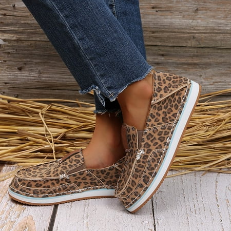 

Mackneog Single Comfortable Leopard Shoes Print Toe Flat Breathable Slip On Casual Round Women Women s Sneakers Gift on Clearance