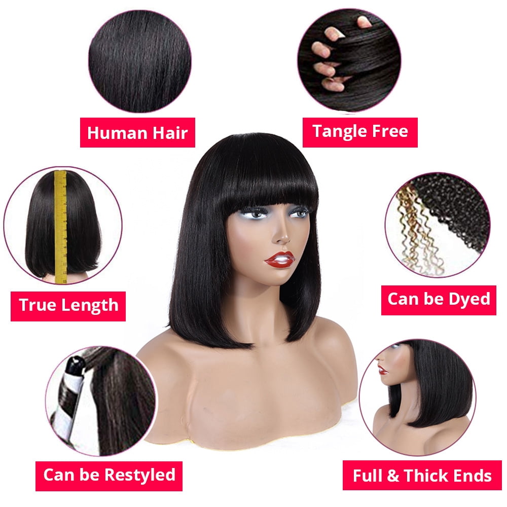 Fringe Wig Human Hair Short Bob Wig Straight Human Hair Wigs With Bangs Full Machine Made Wigs Human Hair Wigs