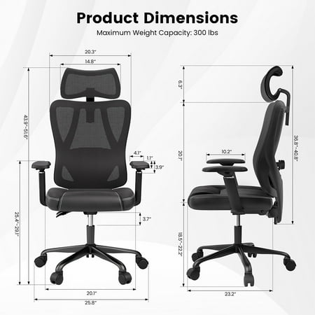 ACGAM - Ergonomic Mesh Gaming Chair with Lumbar Support - Black