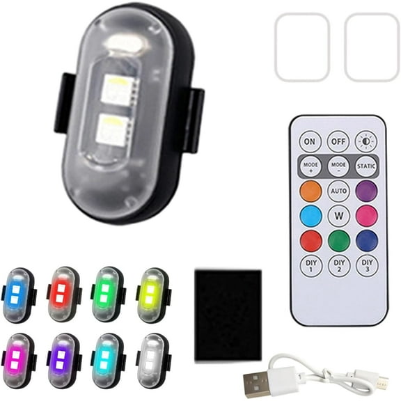 Vevall Wireless Car LEDs, Remote Control Wireless Car Footwell Lights, 8 Colors 10 Modes USB Rechargeable Waterproof LED Lights with Strobe for Cars, Motorcycle, Bike, Boat, Camping