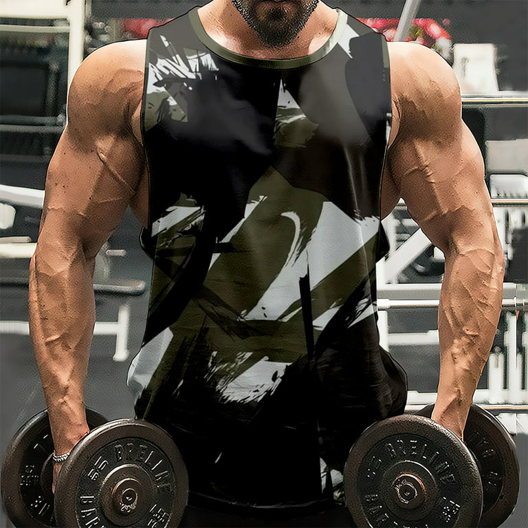 Men's Workout Tank Top Bodybuilding Strappy Camouflage Vest Summer  Sleeveless 