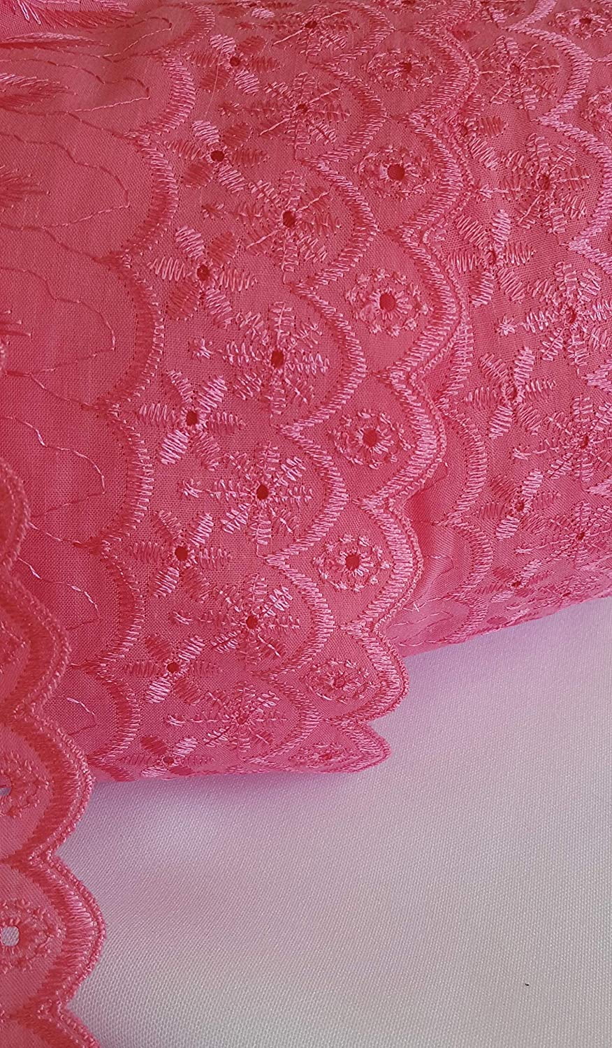 Double Scalloped Finished Edge Eyelet Lace with Floral Satin Stitched