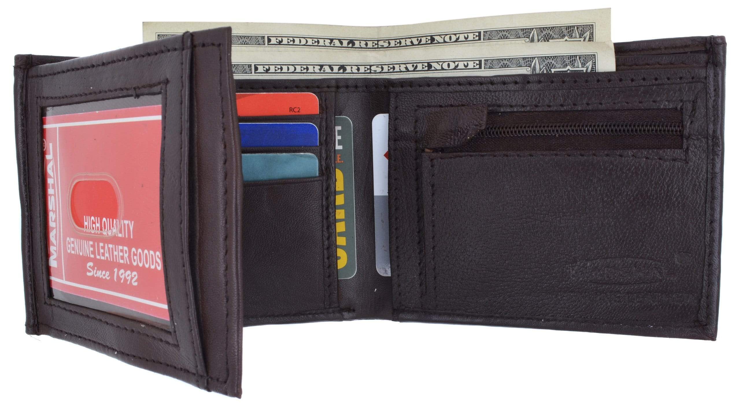 Marshal Wallet Genuine Leather Mens Bifold Wallet with Change Pocket