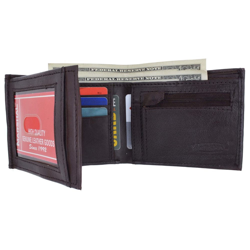 Marshal Wallet Genuine Leather Mens Bifold Wallet with Change Pocket