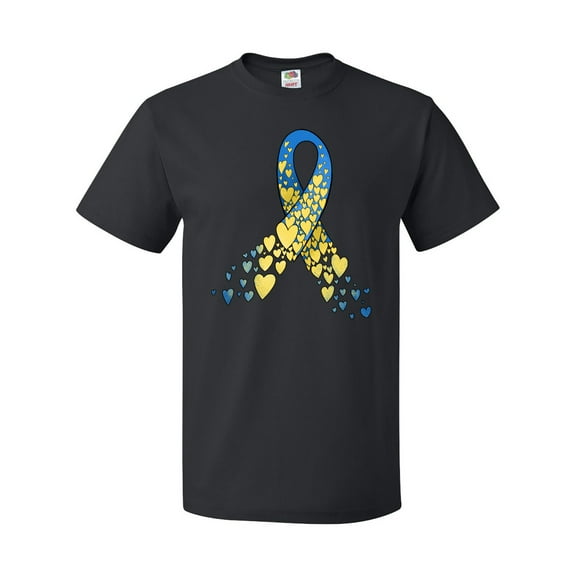 Inktastic Down Syndrome Awareness Blue and Yellow Hearts Ribbon T-Shirt