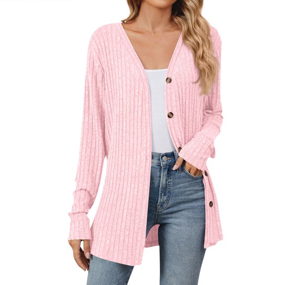 Light Weight Cardigan for Women Open Front Coat Long Sleeve Fashion Soft Knit Fall Spring Cardigans Stretchy Lightweight Sweater Pink L