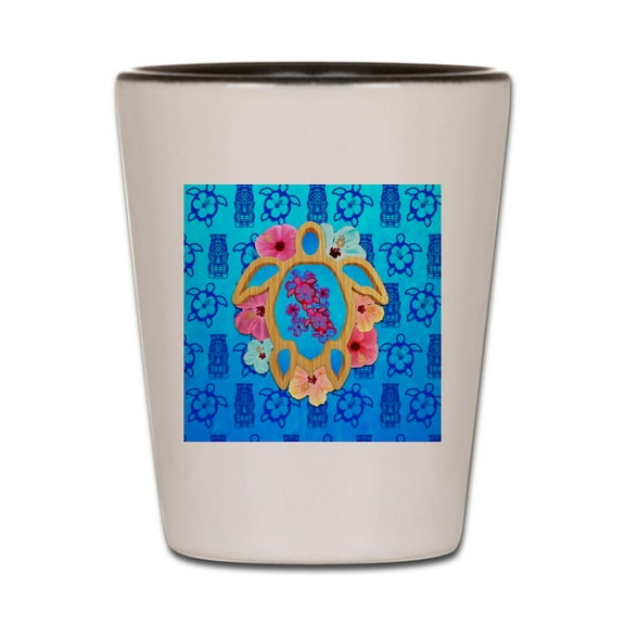 CafePress - Hawaiian Tropical Honu - White/Black Shot Glass, Unique and Funny Shot Glass
