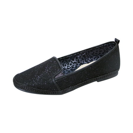 - FUZZY Lacy Women Extra Wide Width Casual Metallic Flat BLACK 5