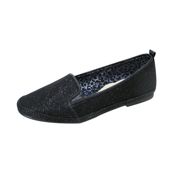 FUZZY Lacy Women Extra Wide Width Casual Metallic Flat BLACK 5