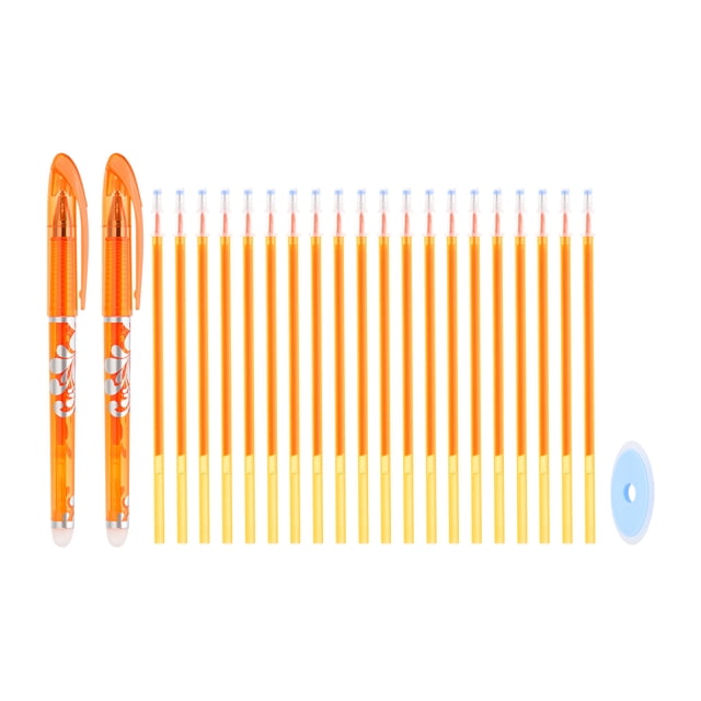 Paquete de 2 bolígrafos borrables de gel con 20 recargas y 1 borrador, bolígrafos borrables térmicos de 0.5 mm para tela, marcadores de tela para coser, acolchar y escribir en planificadores