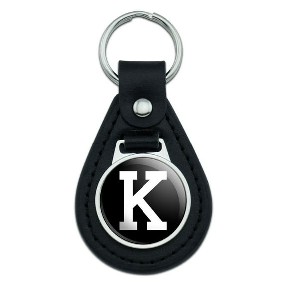 Letter K Initial Black White Black Leather Keychain