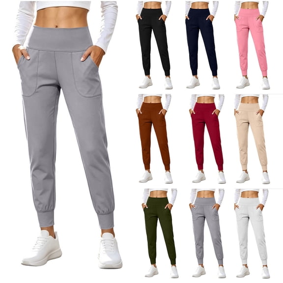 VBVC Women's High Waisted Yoga Joggers , Slim Stretchy Lounge Pants For Women , Ladies' Fall Winter Running Bottoms with Pockets, *Gray , Large