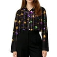 thumbnail image 6 of Women's Collared Mardi Gras Stretch Regular Fit Button Down Shirt Long Sleeve Blouse Casual Top, 6 of 6