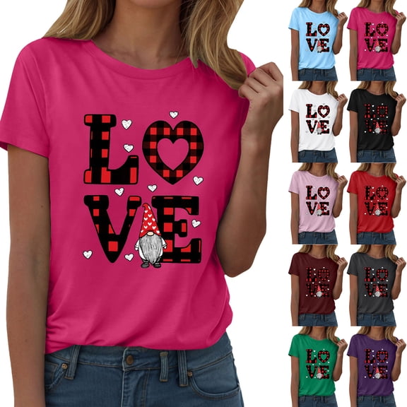 felwors Valentines Day Cute Love Heart Gnome Pink Women Girls Premium Tri-Blend T-Shirt(Blue, M)