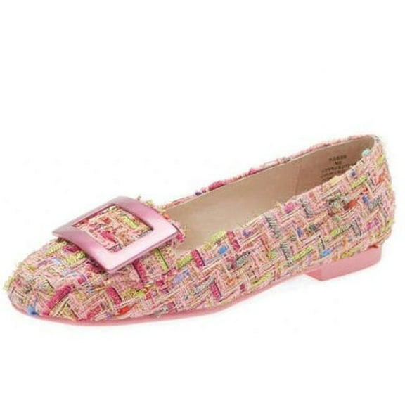 Cecelia New York Reggie Pink Multi Metal Buckle Slip On Rounded Toe Flats Shoes (Pink Multi, 6)
