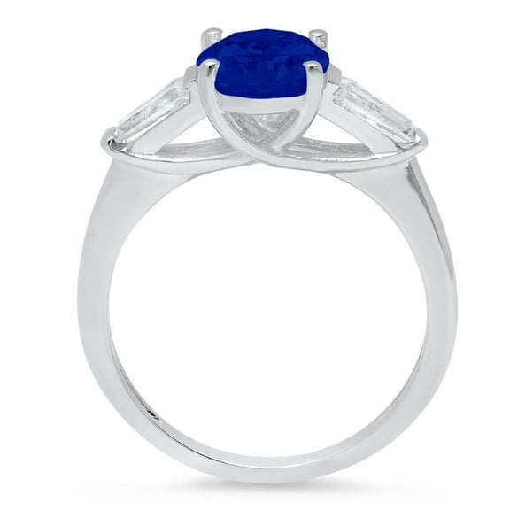 2.5 ct Oval Cut Simulated Blue Sapphire Three-Stone Engagement Ring for Women in 18K White Gold