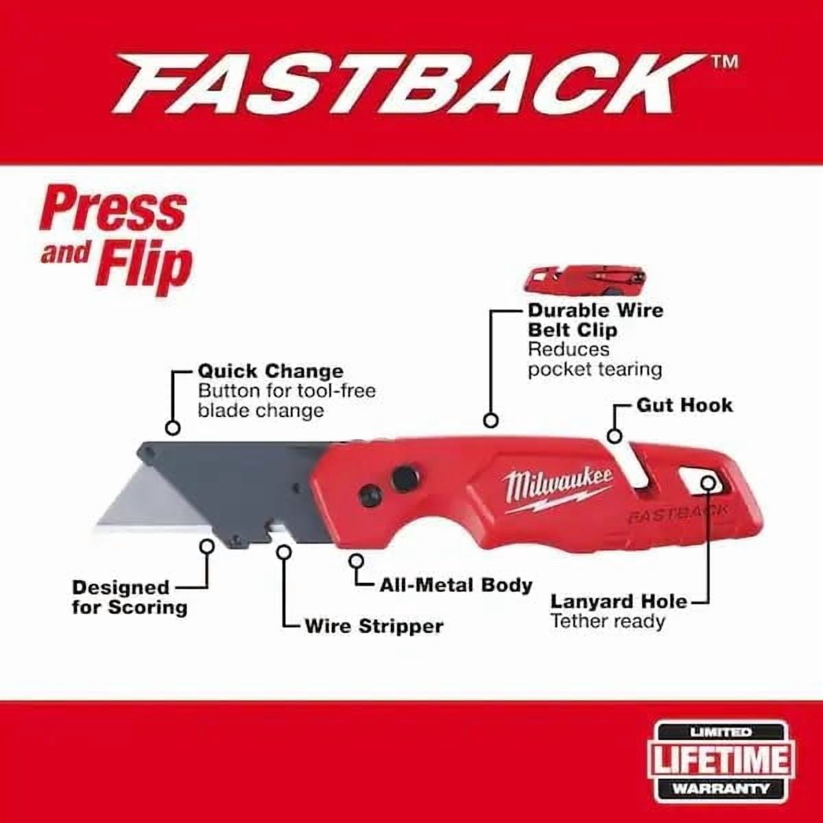Fastback Flip Utility Knife 2 Piece Set with Razor Blade Dispenser (50 Blades Included)