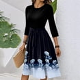 thumbnail image 4 of WTOBBY Women's Elegant Floral Print Waistband Round Neck 3/4 Sleeve Dress, Flowy Casual Sundress with Feminine Silhouette for Outings,Dark Blue 2XL, 4 of 5