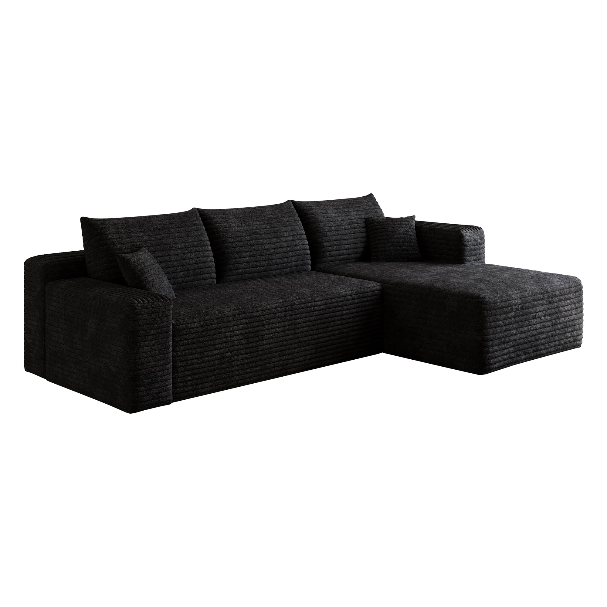 95-Inch Cloud Sectional Sofa with Plush Corduroy Fabric, U-Shaped Modular Couch and Corner Sofa for Living Room with Deep Seat, No Assembly Required, Black