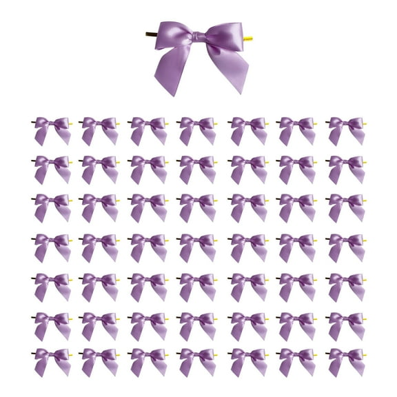 Twist Tie Bows for Treat Bags Satin Ribbon Bows for Package Craft Gift Wrapping Decoration 50 Pack (Purple)